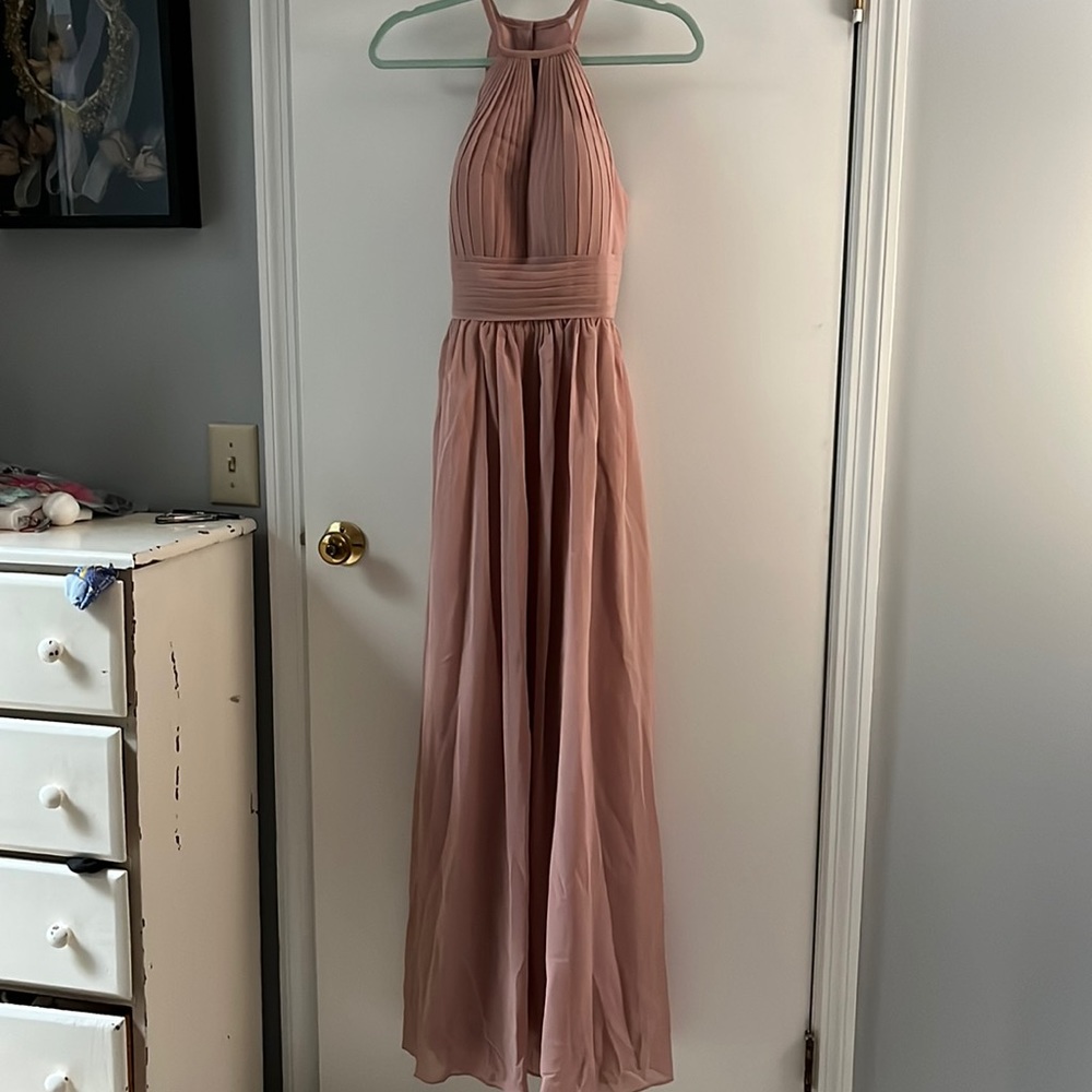 Dusty Rose Chiffon Halter Dress with Pockets